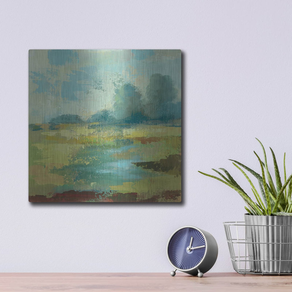 'Windsor Blue Field 4' by Silvia Vassileva – Metal Wall Art, 12x12 room view