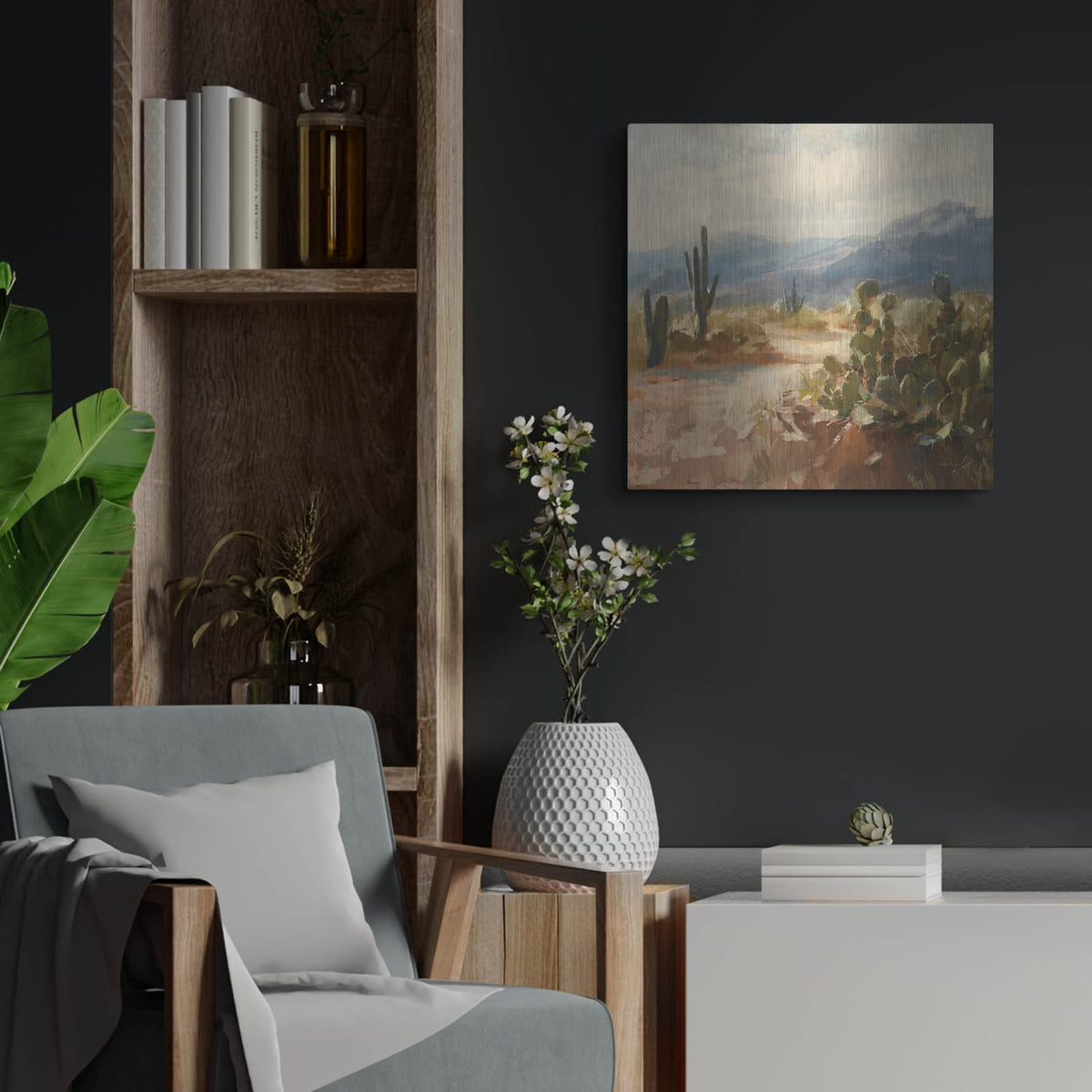 'A Desert Journey' by Danhui Nai – Metal Wall Art, 24x24 room view