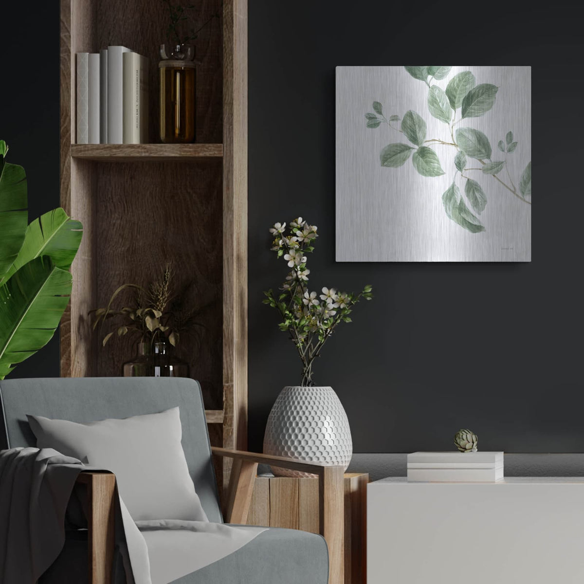'A Study Of Leaves' by Danhui Nai – Metal Wall Art, 24x24 room view