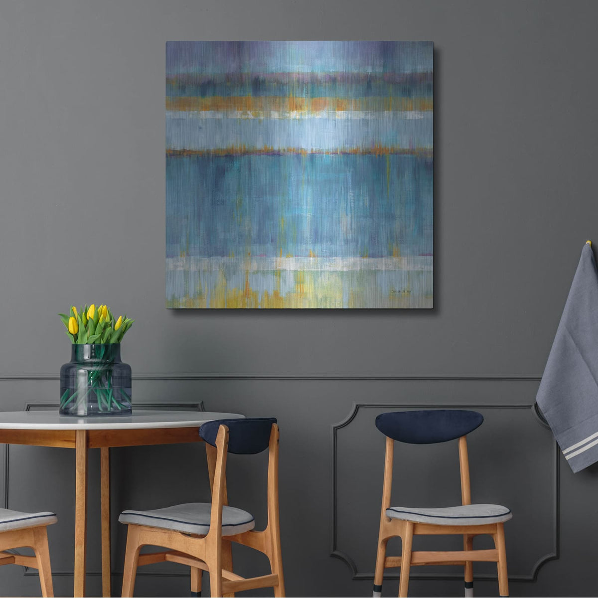 'Abstract Stripes Blue' by Danhui Nai – Metal Wall Art, 36x36 room view