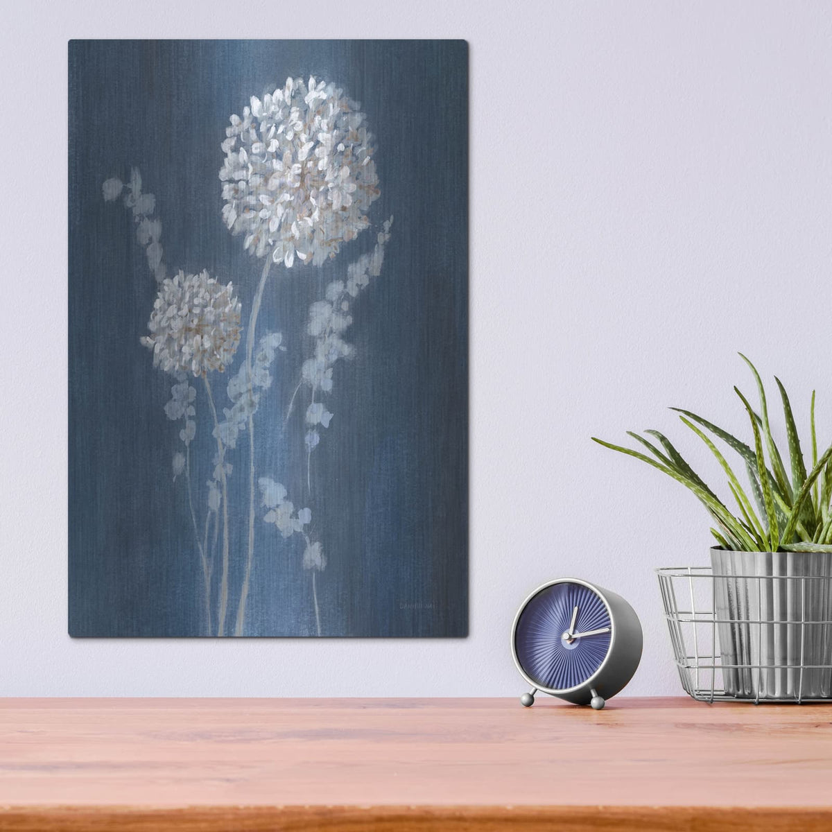 'Airy Blooms 1 Dark Blue' by Danhui Nai – Metal Wall Art, 12x16 room view