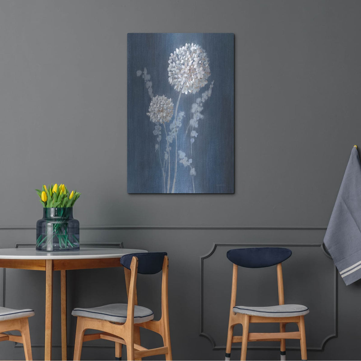 'Airy Blooms 1 Dark Blue' by Danhui Nai – Metal Wall Art, 24x36 room view