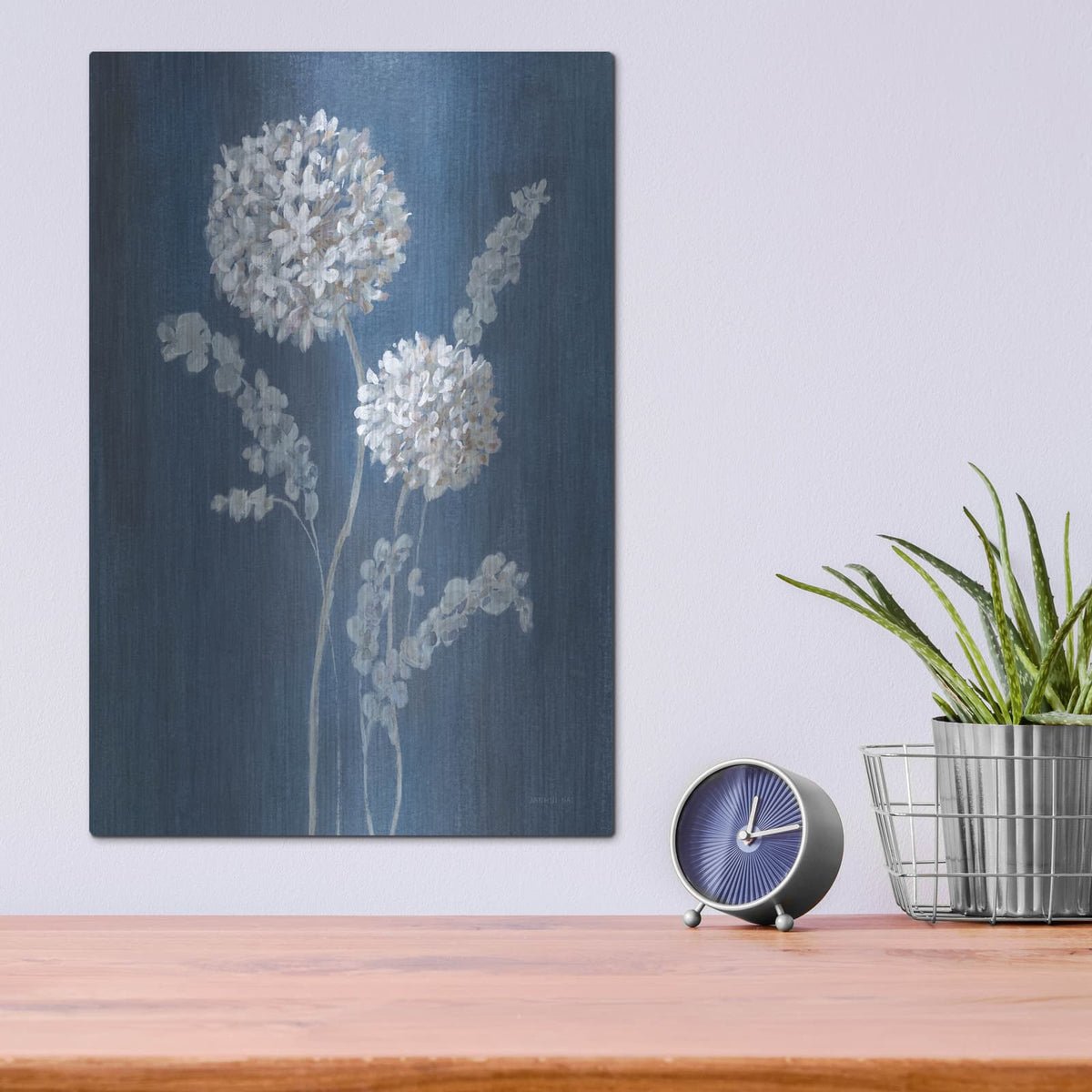 'Airy Blooms 2 Dark Blue' by Danhui Nai – Metal Wall Art, 12x16 room view