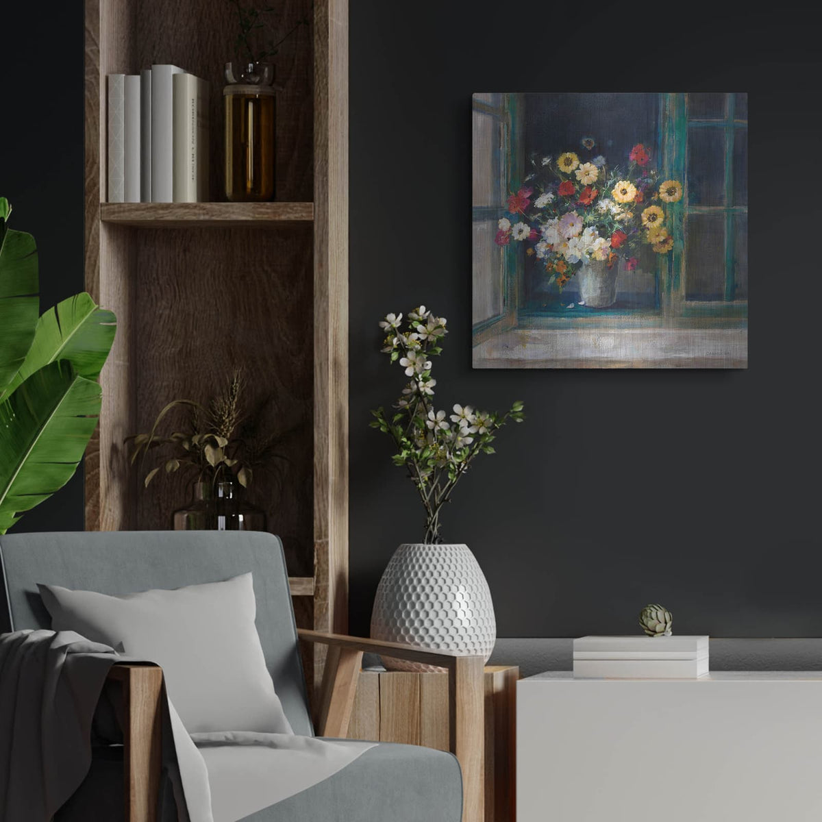 'All Abloom' by Danhui Nai – Metal Wall Art, 24x24 room view