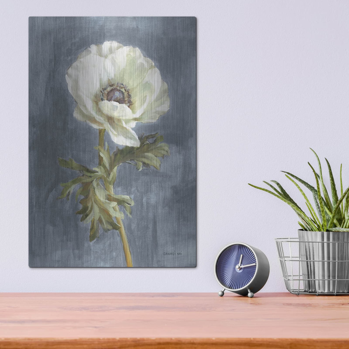 'Anemone On Dusty Blue' by Danhui Nai – Metal Wall Art, 12x16 room view