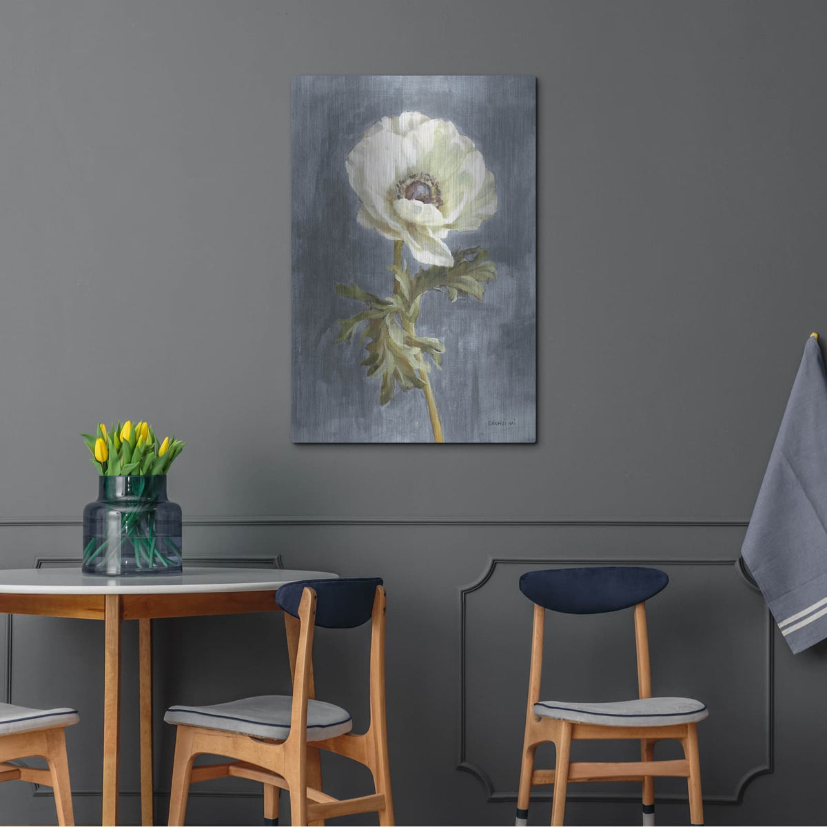 'Anemone On Dusty Blue' by Danhui Nai – Metal Wall Art, 24x36 room view