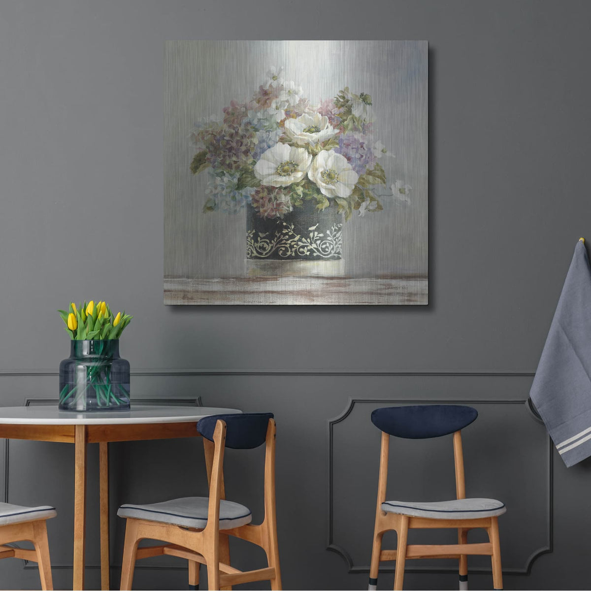 'Anemones In Black And White Hatbox' by Danhui Nai – Metal Wall Art, 36x36 room view