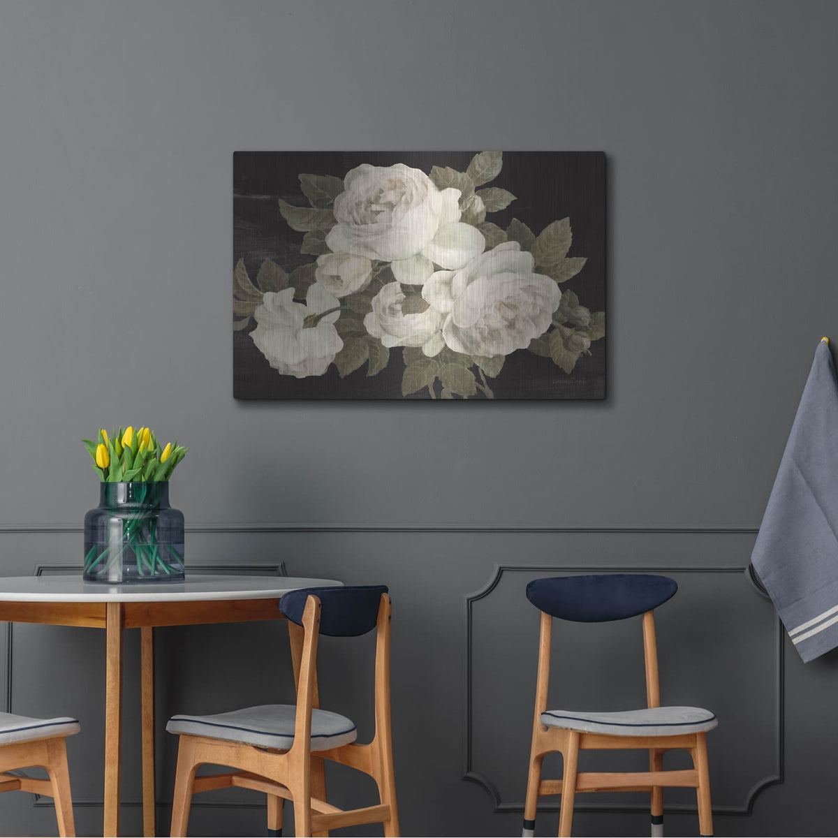 'Anitque Roses On Black' by Danhui Nai – Metal Wall Art, 36x24 room view