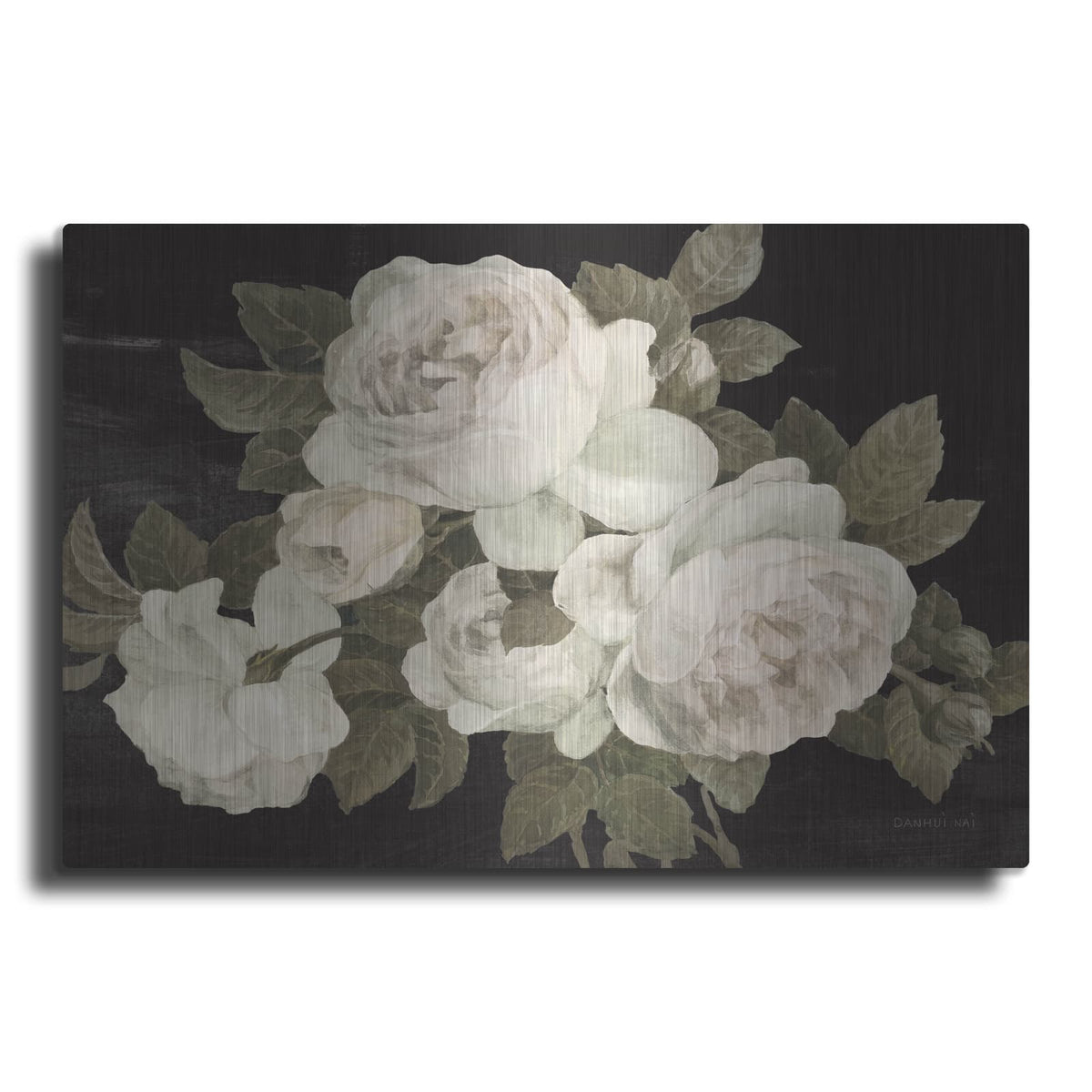 'Anitque Roses On Black' by Danhui Nai – Metal Wall Art