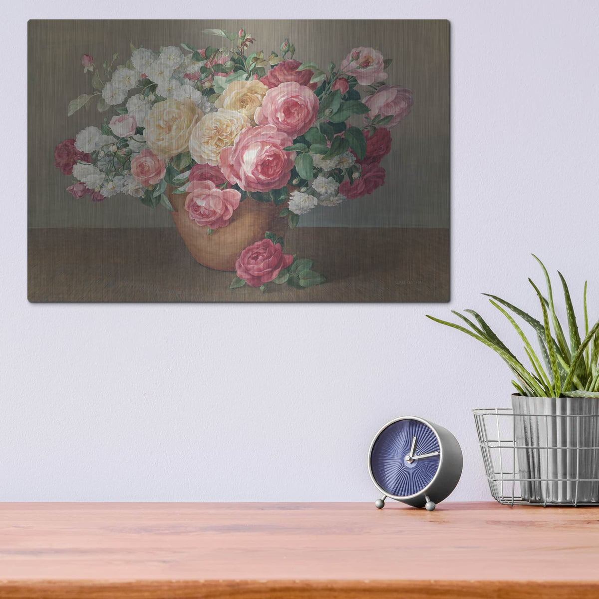 'Antique Rose Bouquet' by Danhui Nai – Metal Wall Art, 16x12 room view