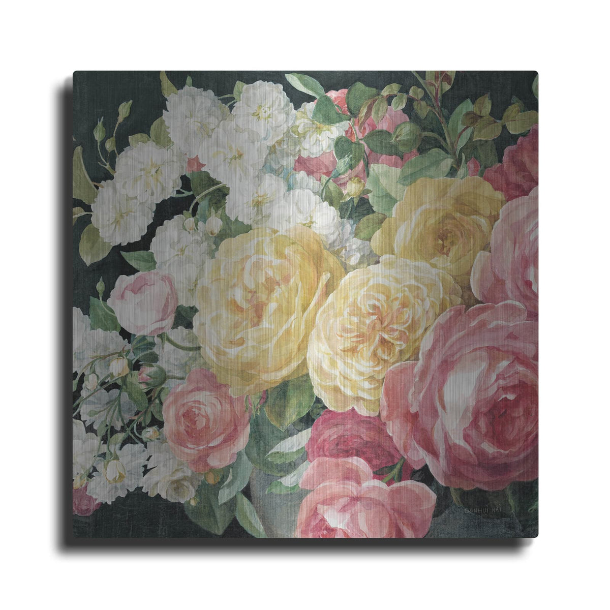 'Antique Roses On Black C' by Danhui Nai – Metal Wall Art