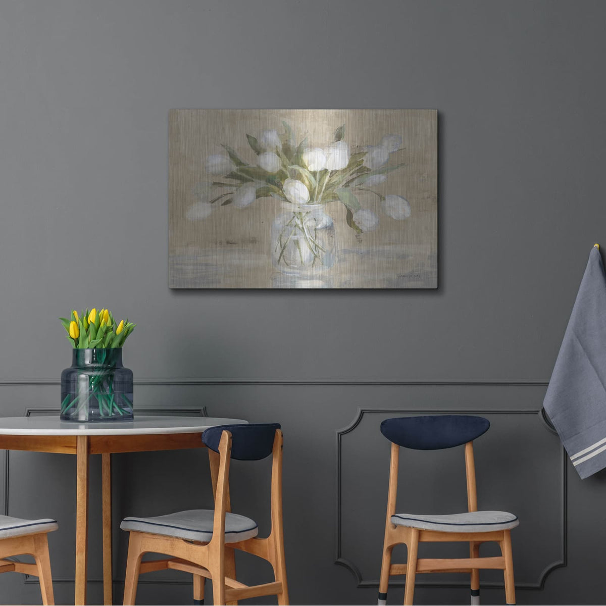 'April Tulips Neutral' by Danhui Nai – Metal Wall Art, 36x24 room view