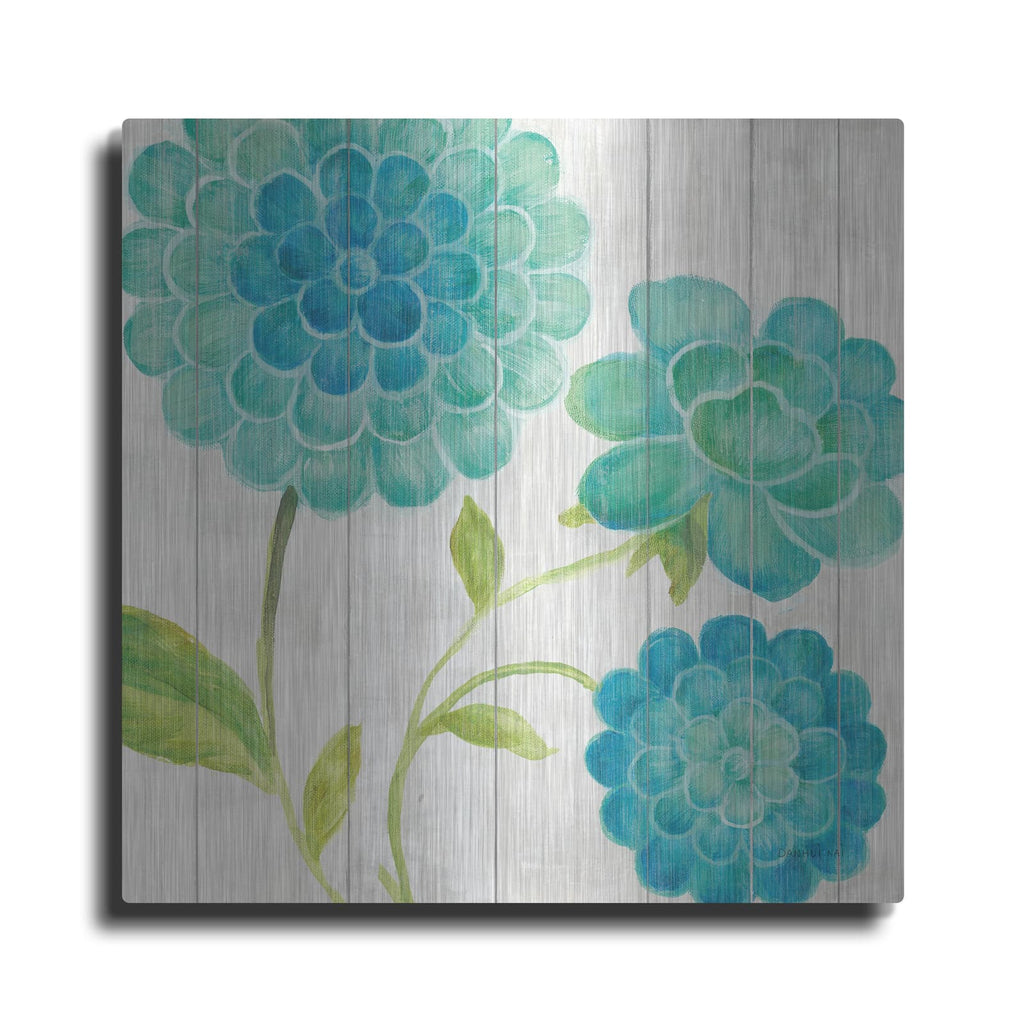 'Aqua Blooms On Wood 1' by Danhui Nai – Metal Wall Art