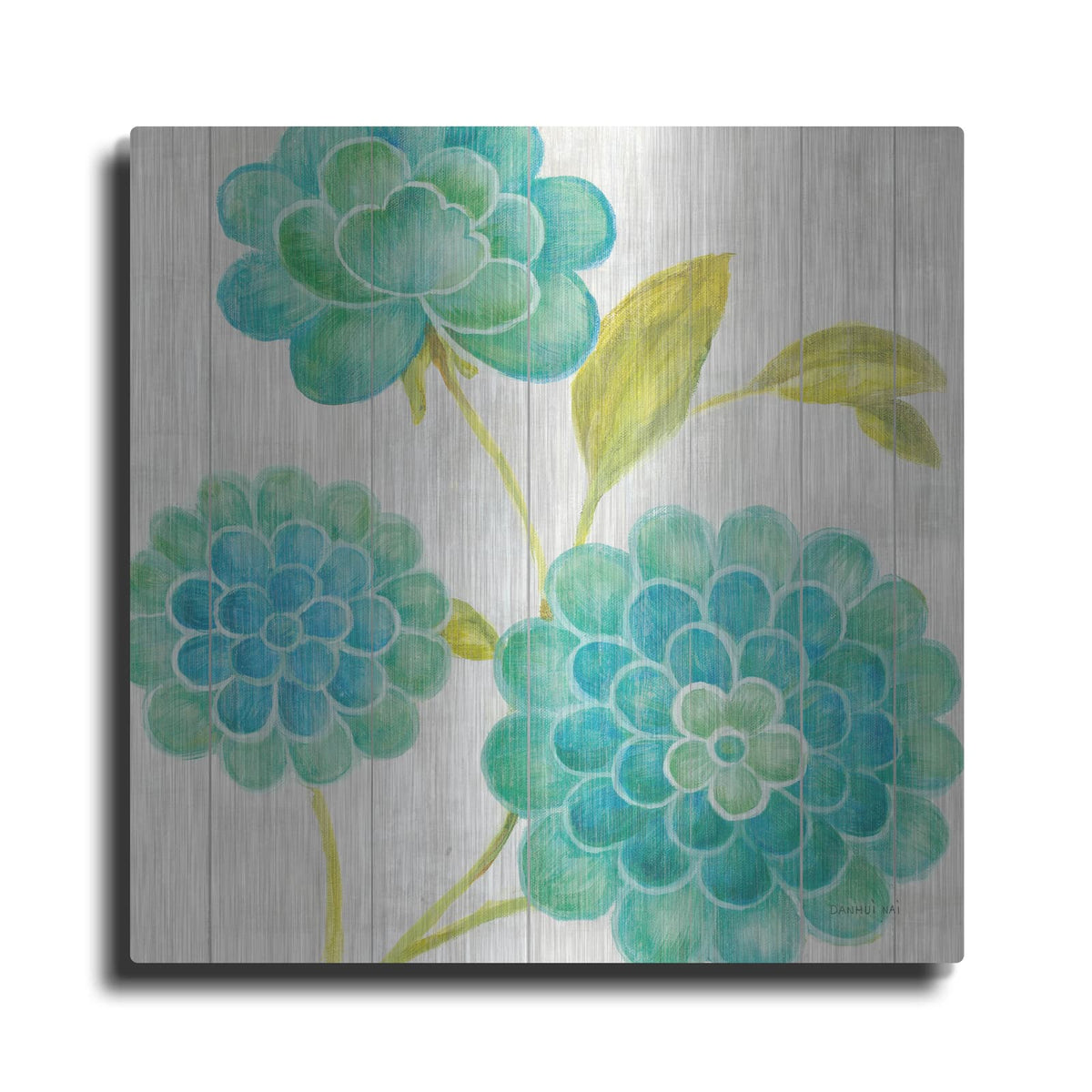 'Aqua Blooms On Wood 2' by Danhui Nai – Metal Wall Art