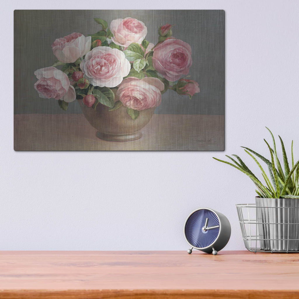 'Arrangement Of Pink Roses' by Danhui Nai – Metal Wall Art, 16x12 room view