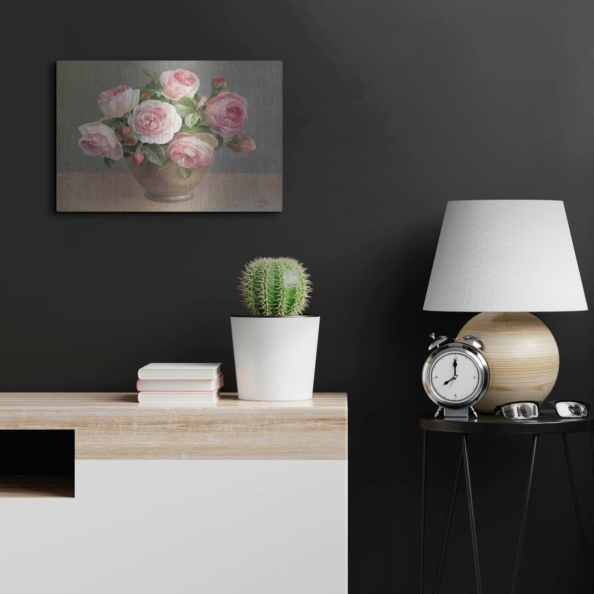 'Arrangement Of Pink Roses' by Danhui Nai – Metal Wall Art, 24x16 room view