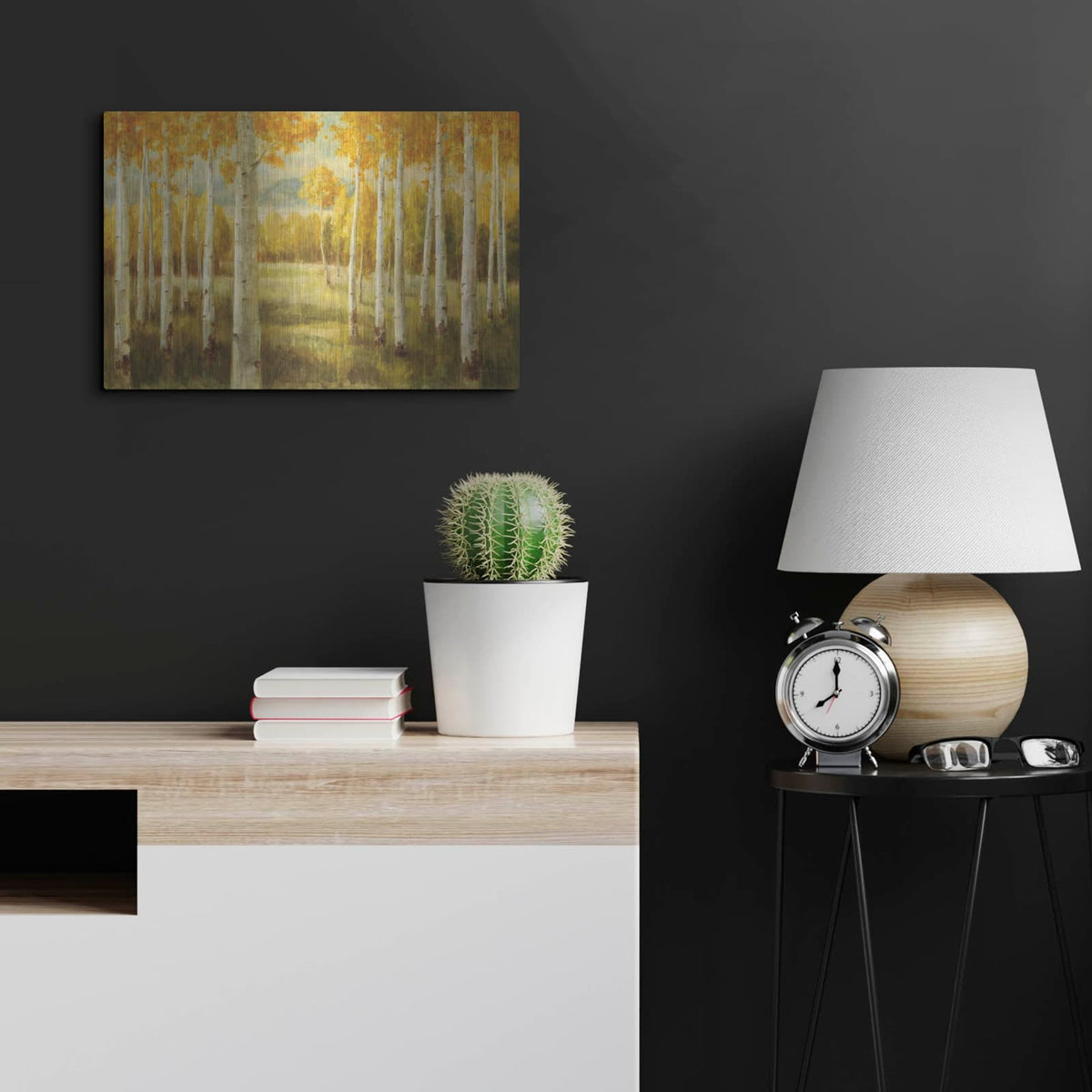 'Aspen Birches' by Danhui Nai – Metal Wall Art, 24x16 room view