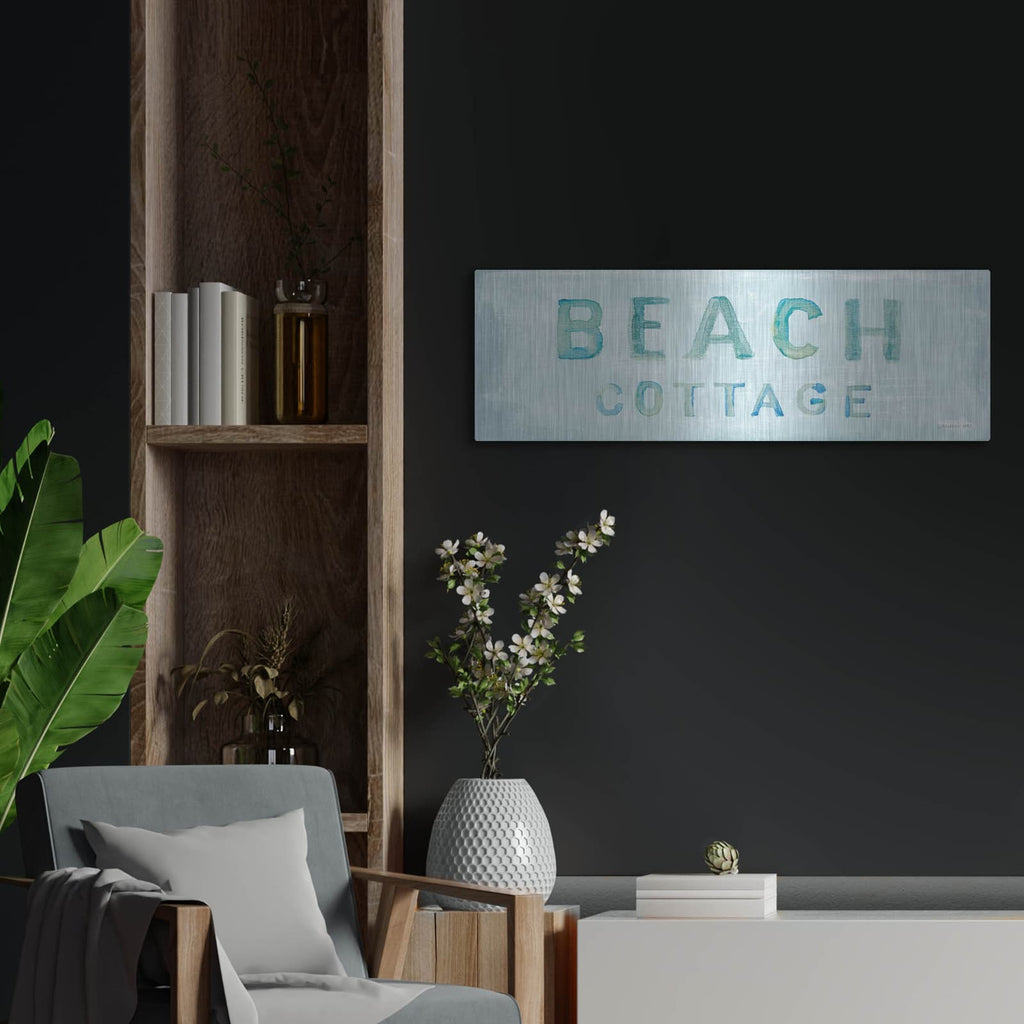 'Beach Cottage Sign' by Danhui Nai – Metal Wall Art, 36x12 room view