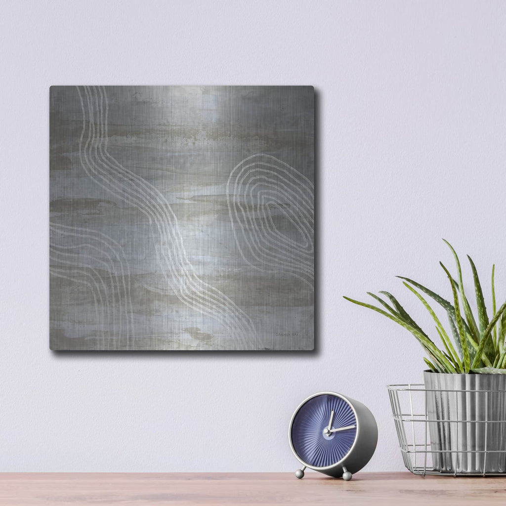 'Beige Abstract 1' by Danhui Nai – Metal Wall Art, 12x12 room view