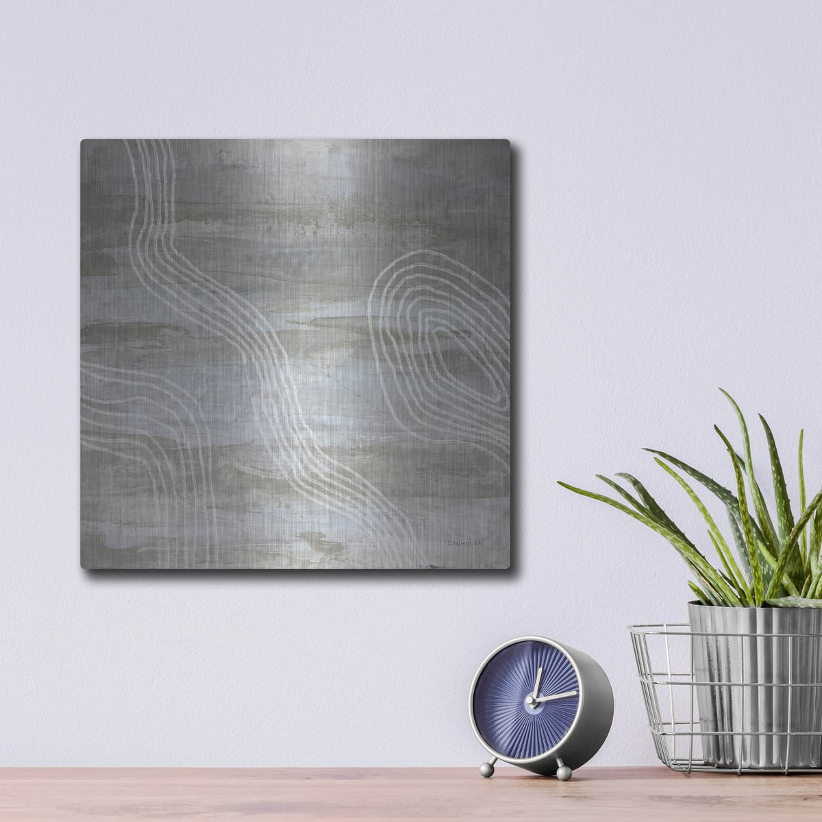'Beige Abstract 1' by Danhui Nai – Metal Wall Art, 12x12 room view