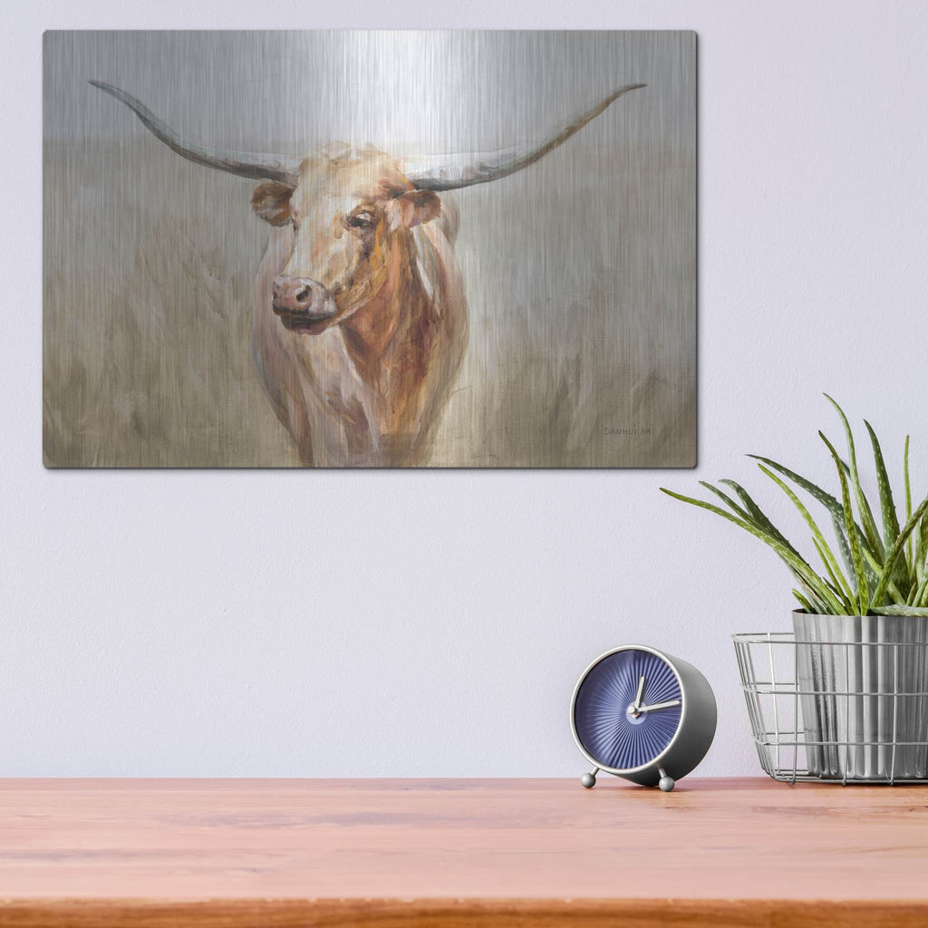 'Big Sky Longhorn Neutral' by Danhui Nai – Metal Wall Art, 16x12 room view
