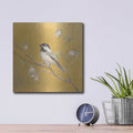 'Black Capped Chickadee On Gold' by Danhui Nai – Metal Wall Art, 12x12 room view