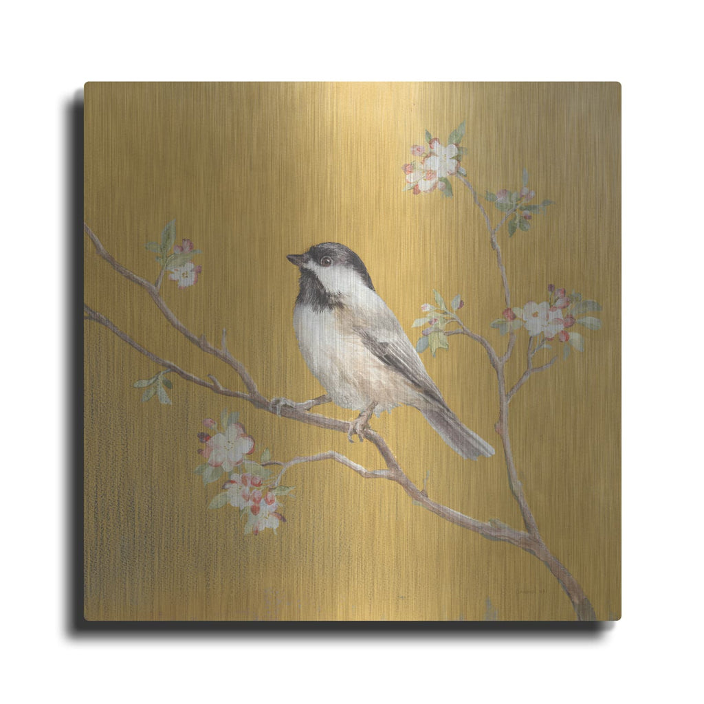 'Black Capped Chickadee On Gold' by Danhui Nai – Metal Wall Art