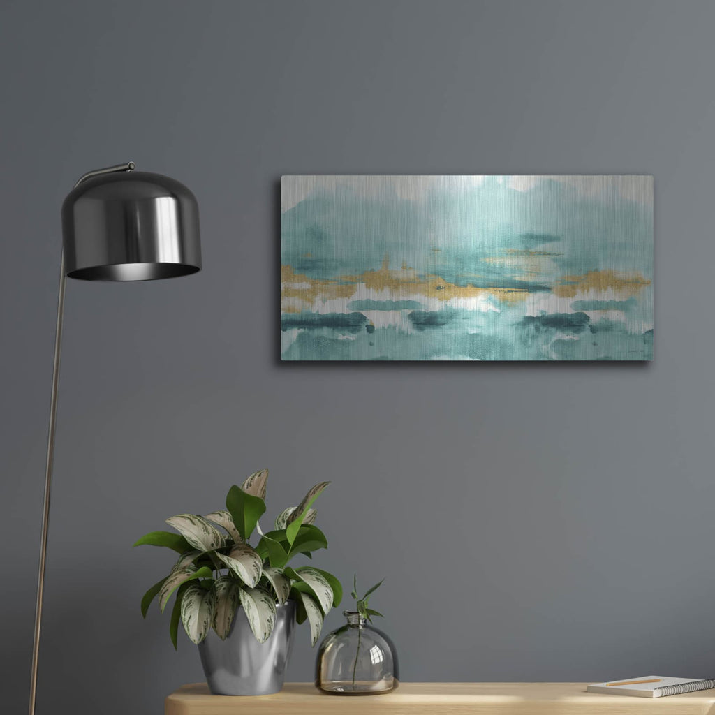 'Blue Saffron 3' by Danhui Nai – Metal Wall Art, 24x12 room view