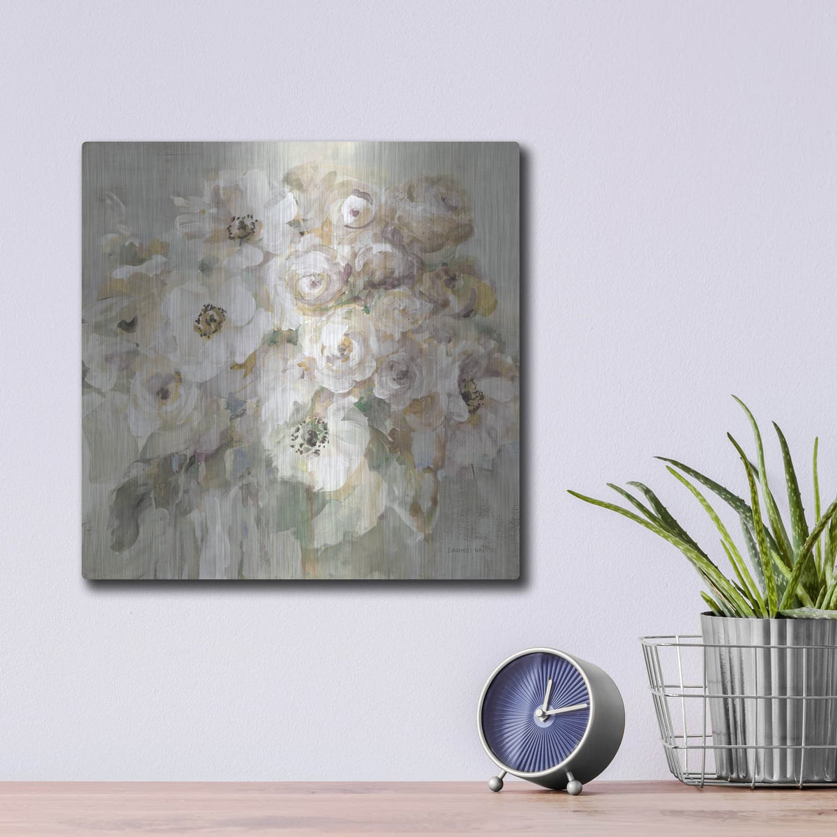 'Blushing Bouquet Neutral' by Danhui Nai – Metal Wall Art, 12x12 room view