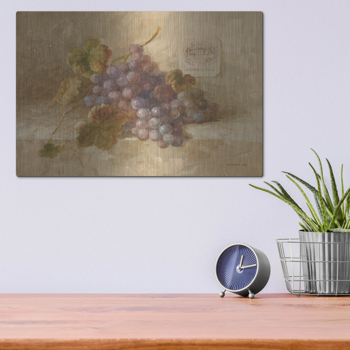'Bordeaux Grapes' by Danhui Nai – Metal Wall Art, 16x12 room view