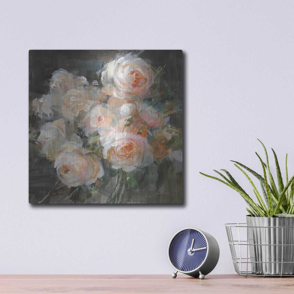 'Braderie Roses' by Danhui Nai – Metal Wall Art, 12x12 room view