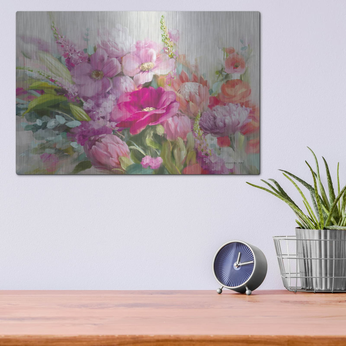 'Bright Florals' by Danhui Nai – Metal Wall Art, 16x12 room view