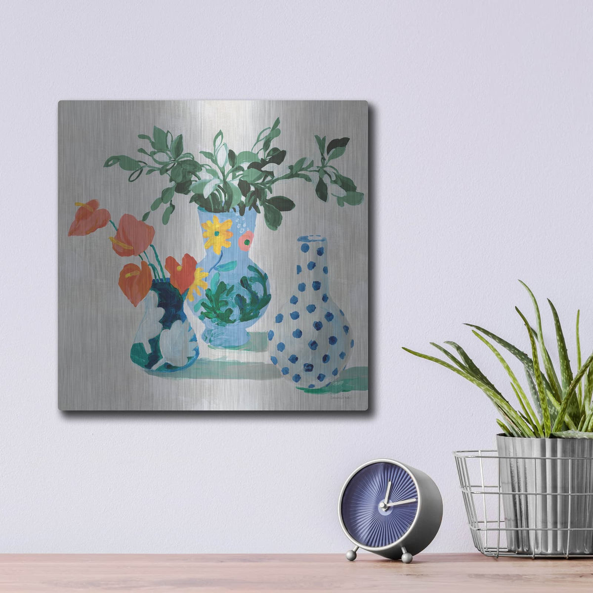 'Bungalow Vases Green' by Danhui Nai – Metal Wall Art, 12x12 room view
