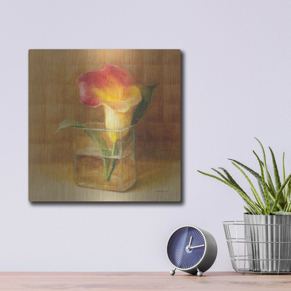 'Calla Lily In Glass' by Danhui Nai – Metal Wall Art, 12x12 room view