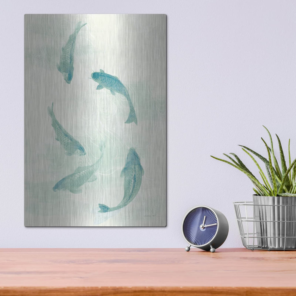'Celadon Koi 1' by Danhui Nai – Metal Wall Art, 12x16 room view