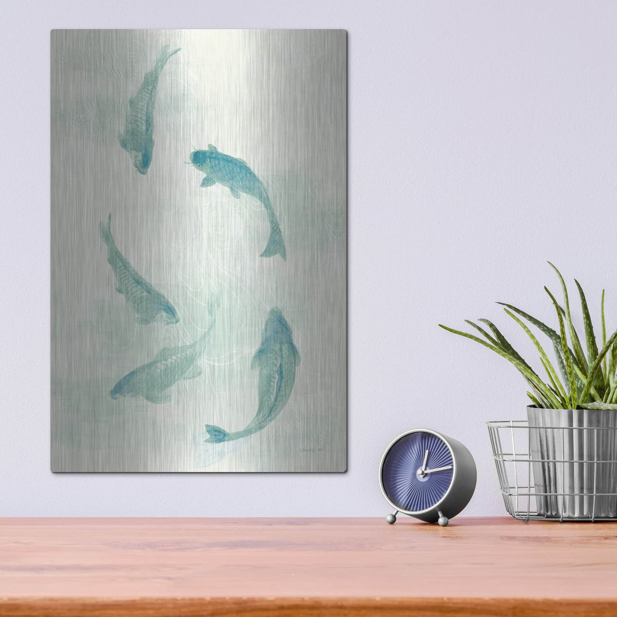 'Celadon Koi 1' by Danhui Nai – Metal Wall Art, 12x16 room view