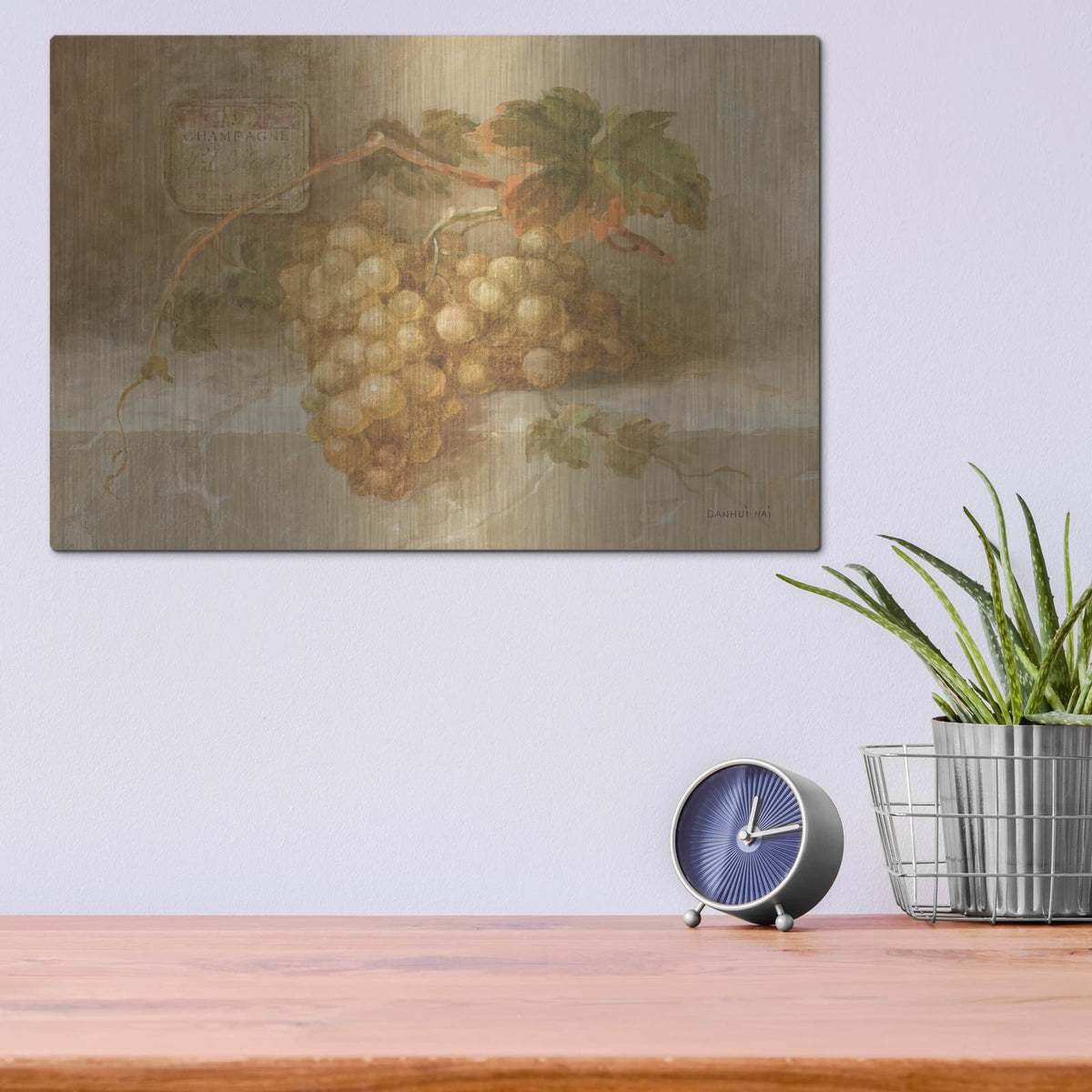 'Champagne Grapes' by Danhui Nai – Metal Wall Art, 16x12 room view