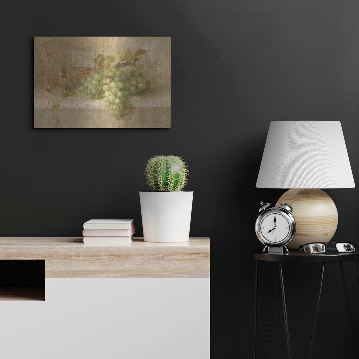 'Chardonnay Grapes' by Danhui Nai – Metal Wall Art, 24x16 room view
