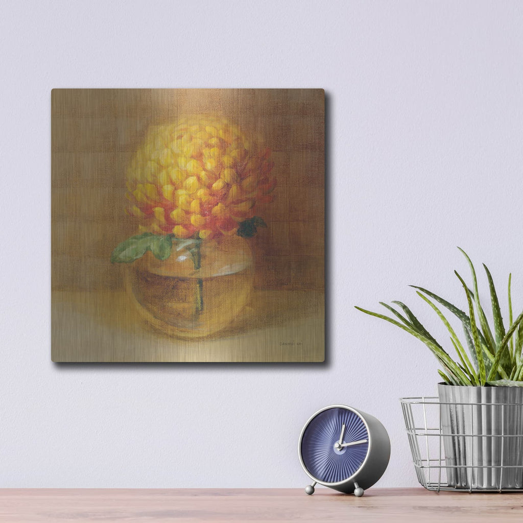 'Chrysanthemum In Glass' by Danhui Nai – Metal Wall Art, 12x12 room view