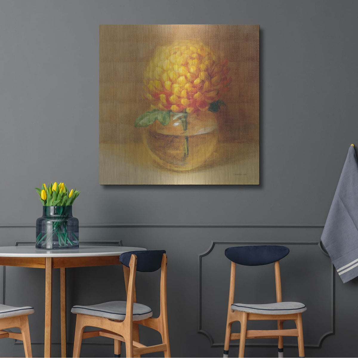 'Chrysanthemum In Glass' by Danhui Nai – Metal Wall Art, 36x36 room view