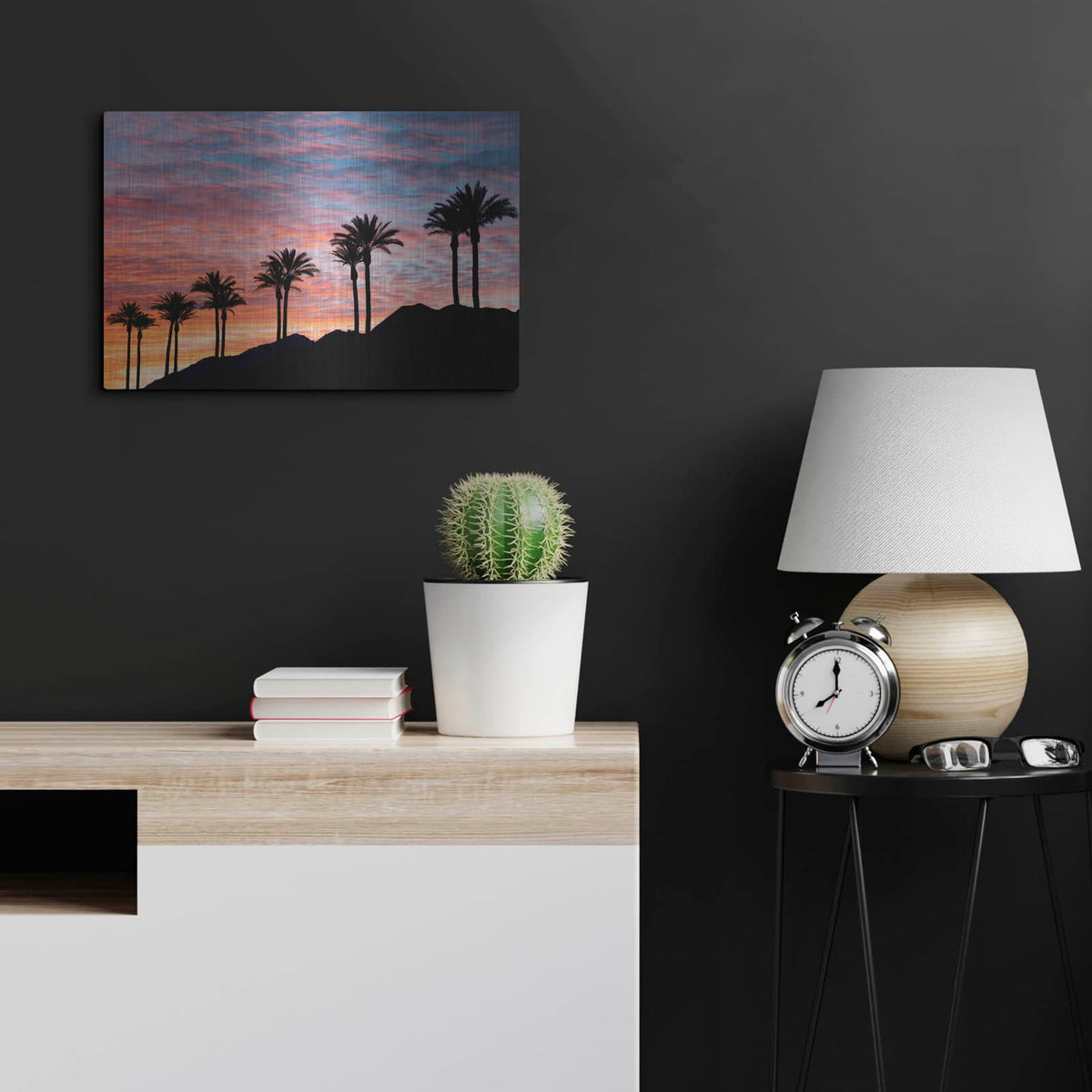 'Palm Tree Sunset' by Dennis Frates – Metal Wall Art, 24x16 room view