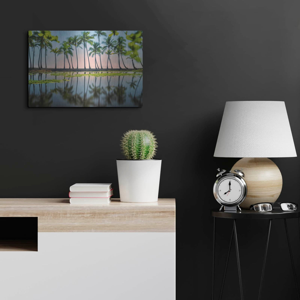 'Palm Tree Reflections' by Dennis Frates – Metal Wall Art, 24x16 room view