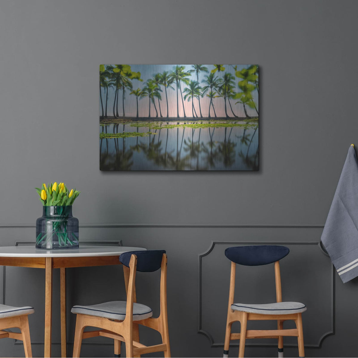 'Palm Tree Reflections' by Dennis Frates – Metal Wall Art, 36x24 room view