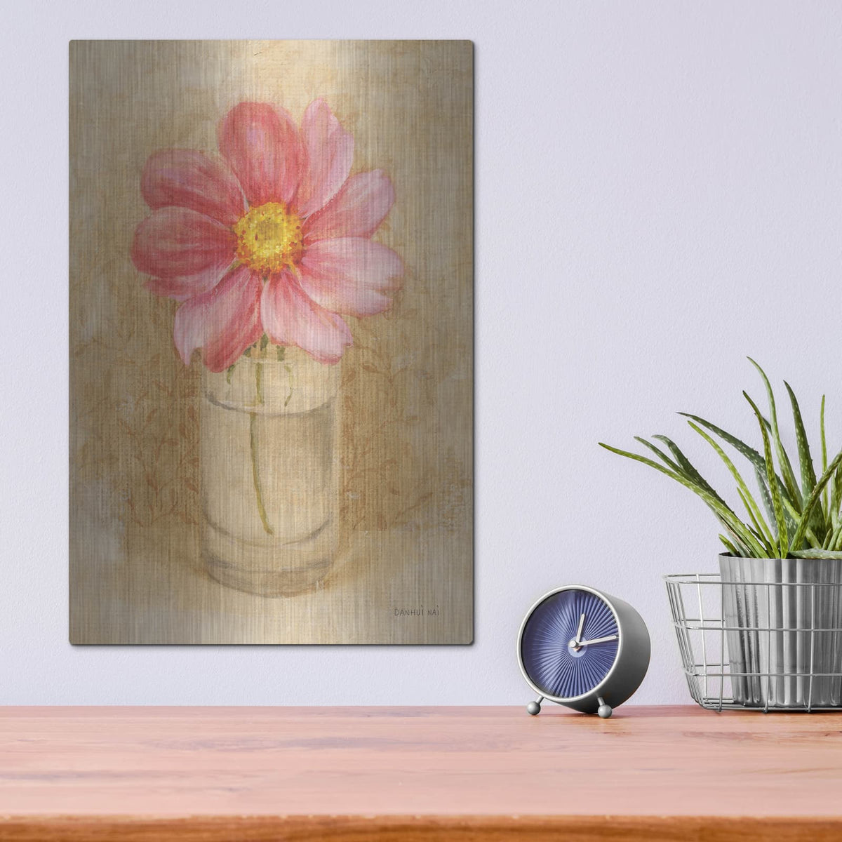 'Cosmo Blossom In Glass' by Danhui Nai – Metal Wall Art, 12x16 room view