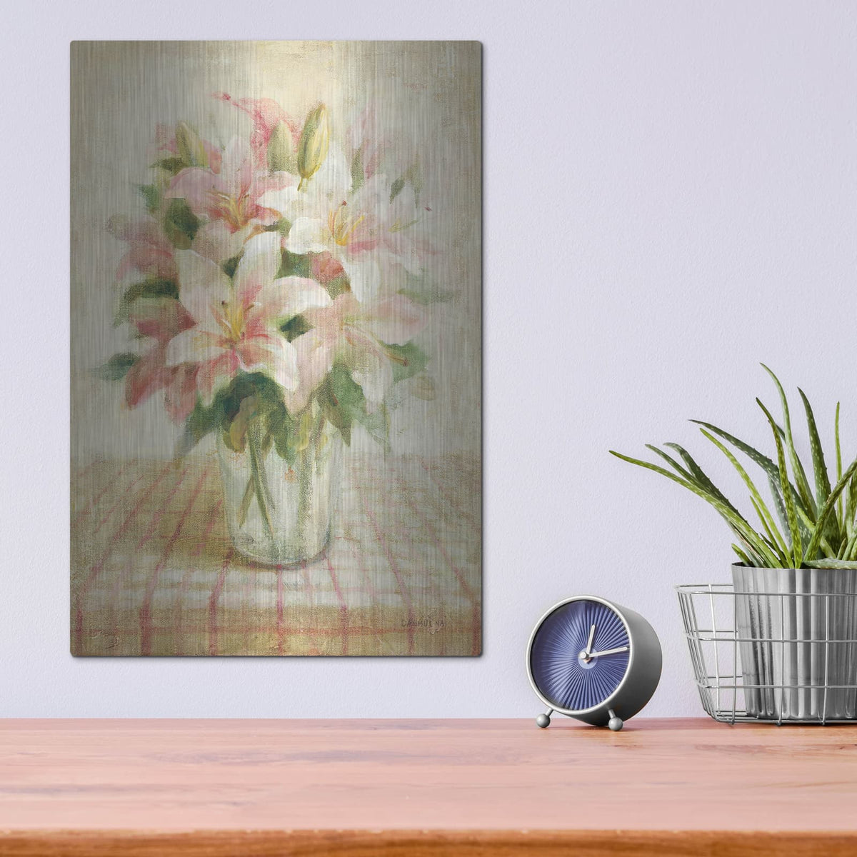 'Cottage Lilies In Pink' by Danhui Nai – Metal Wall Art, 12x16 room view
