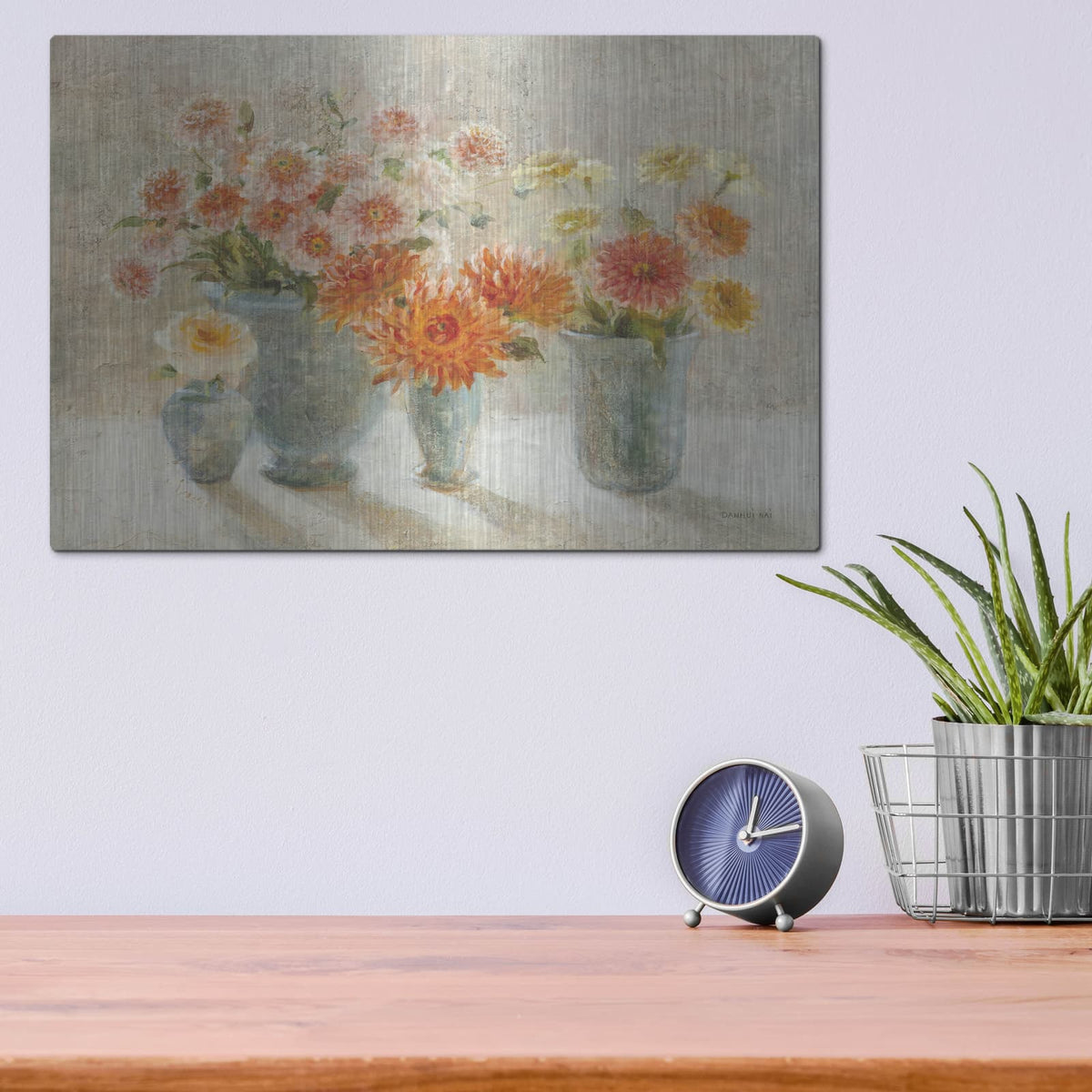 'Dahlias In Vases' by Danhui Nai – Metal Wall Art, 16x12 room view