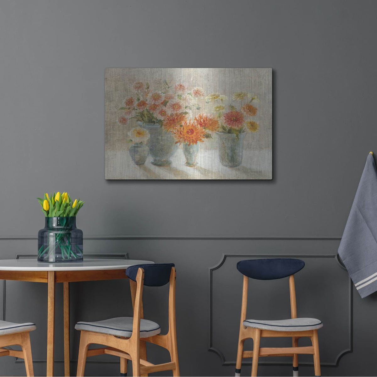 'Dahlias In Vases' by Danhui Nai – Metal Wall Art, 36x24 room view