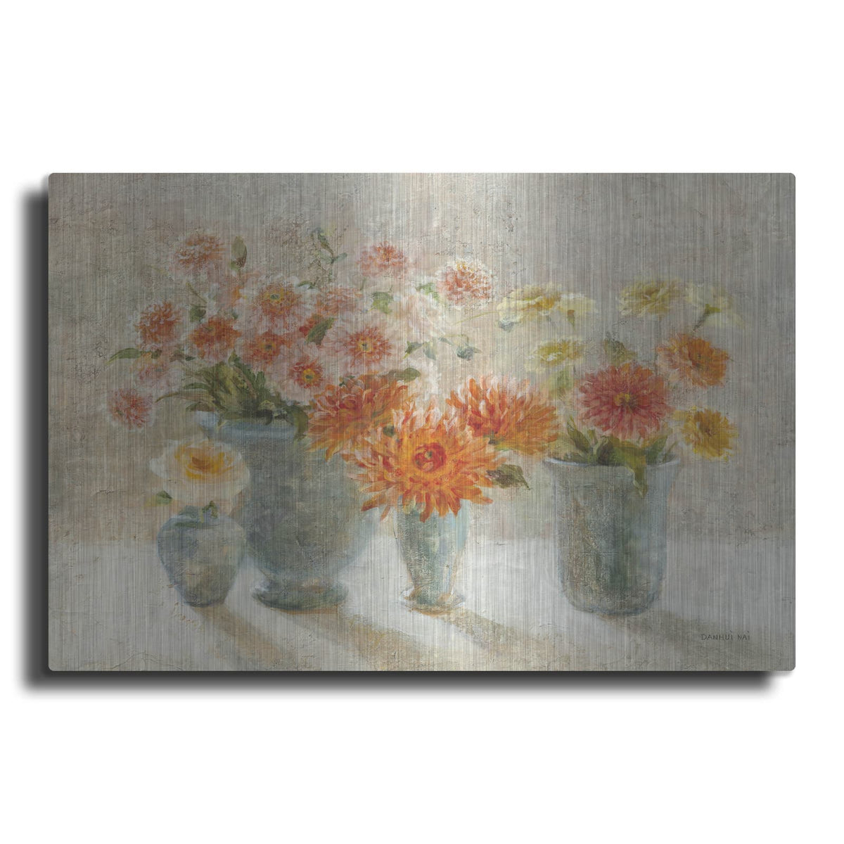 'Dahlias In Vases' by Danhui Nai – Metal Wall Art