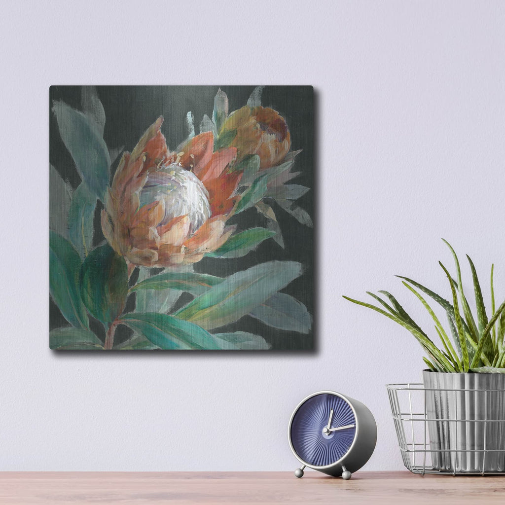 'Deep Tropical Protea C' by Danhui Nai – Metal Wall Art, 12x12 room view