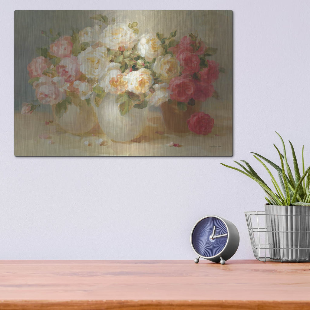 'English Rose Bouquets' by Danhui Nai – Metal Wall Art, 16x12 room view